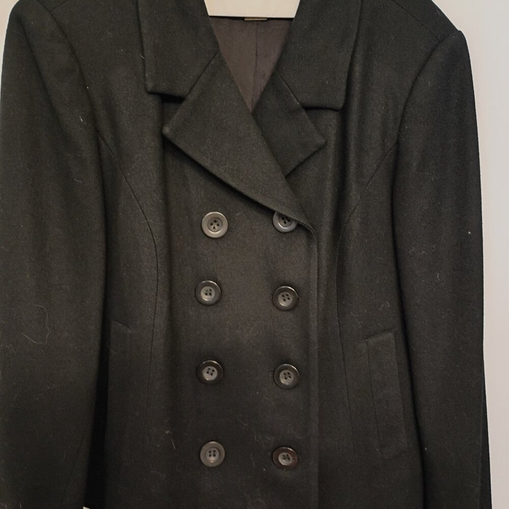 Womens Black Double-Breasted Wool Suit Jacket/Blazer